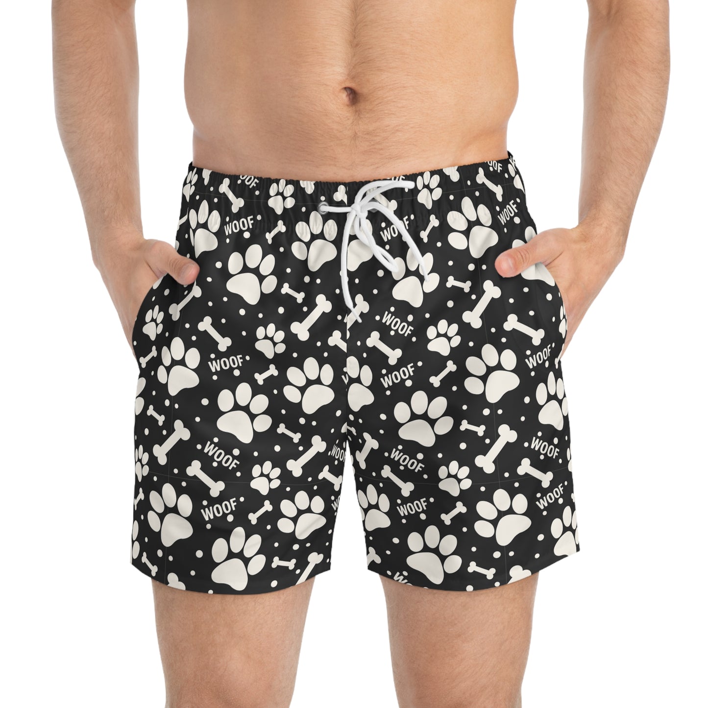 PAWFECT PUP Imprinted 5-6" Inseam Swim Trunks - Onyx