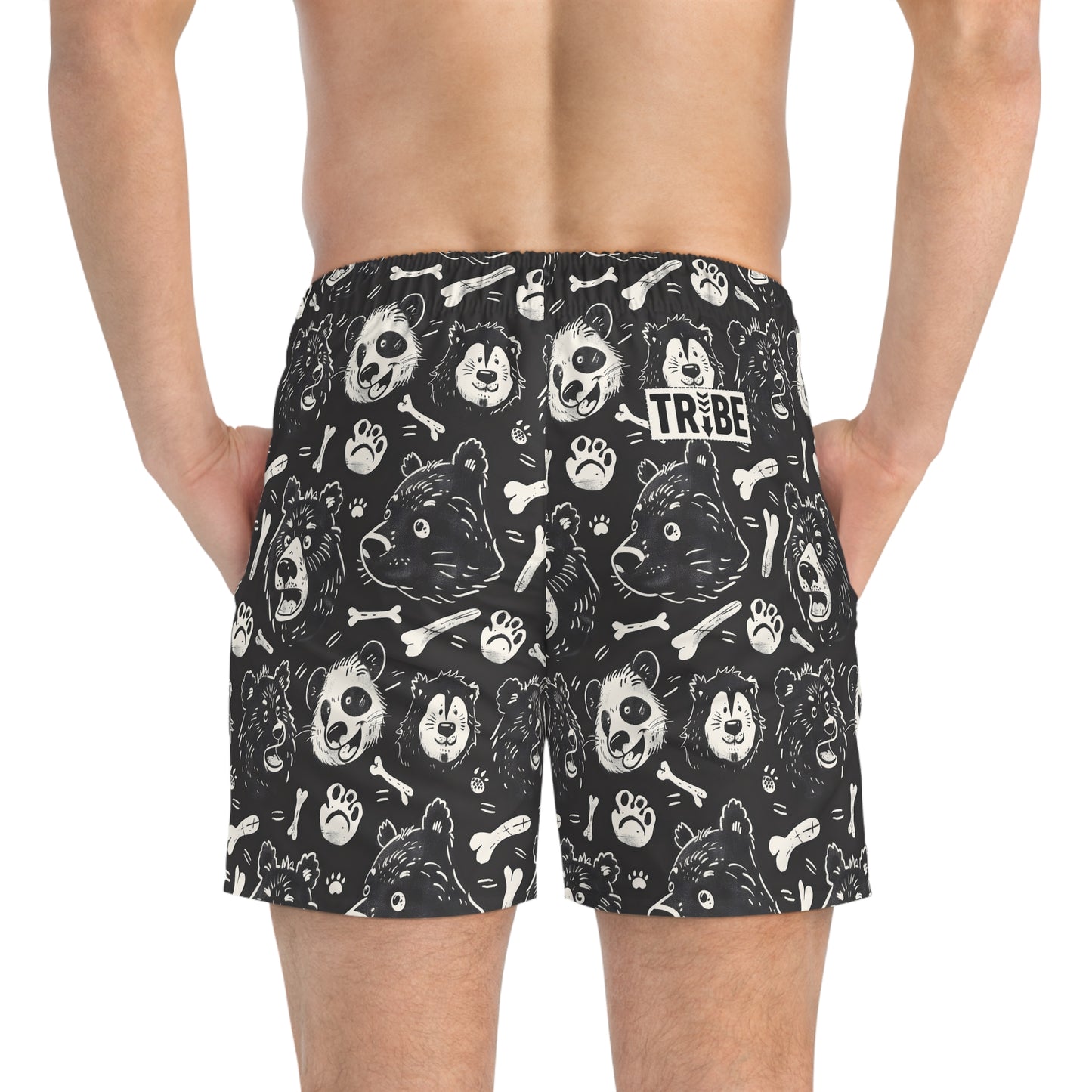 BEAR BONES Imprinted 5-6" Inseam Swim Trunks - Onyx
