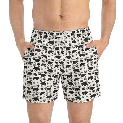 BEAR TRIBE Imprinted 5-6" Inseam Swim Trunks - Bone