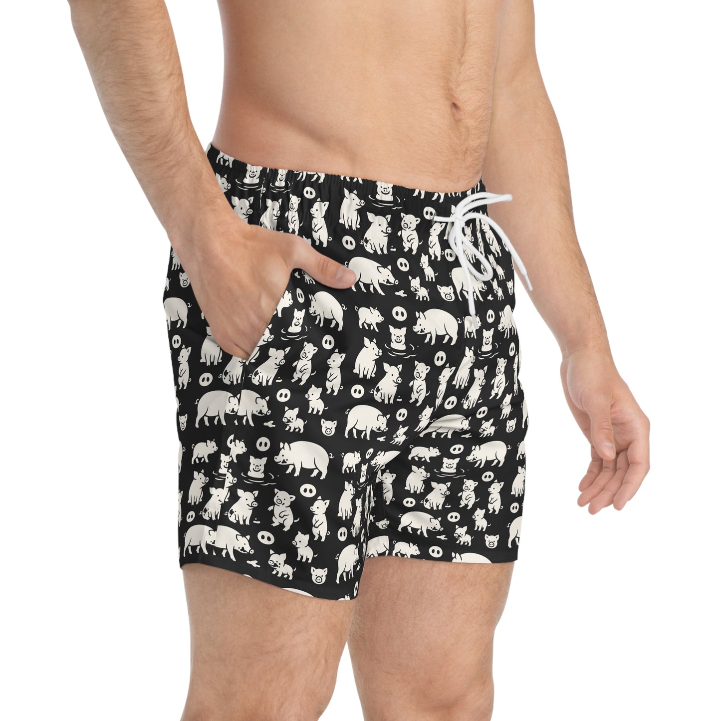 LITTLE PIGGY Imprinted 5-6" Inseam Swim Trunks - Onyx