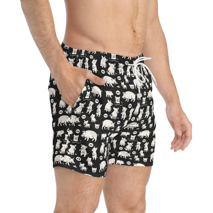 LITTLE PIGGY Imprinted 5-6" Inseam Swim Trunks - Onyx