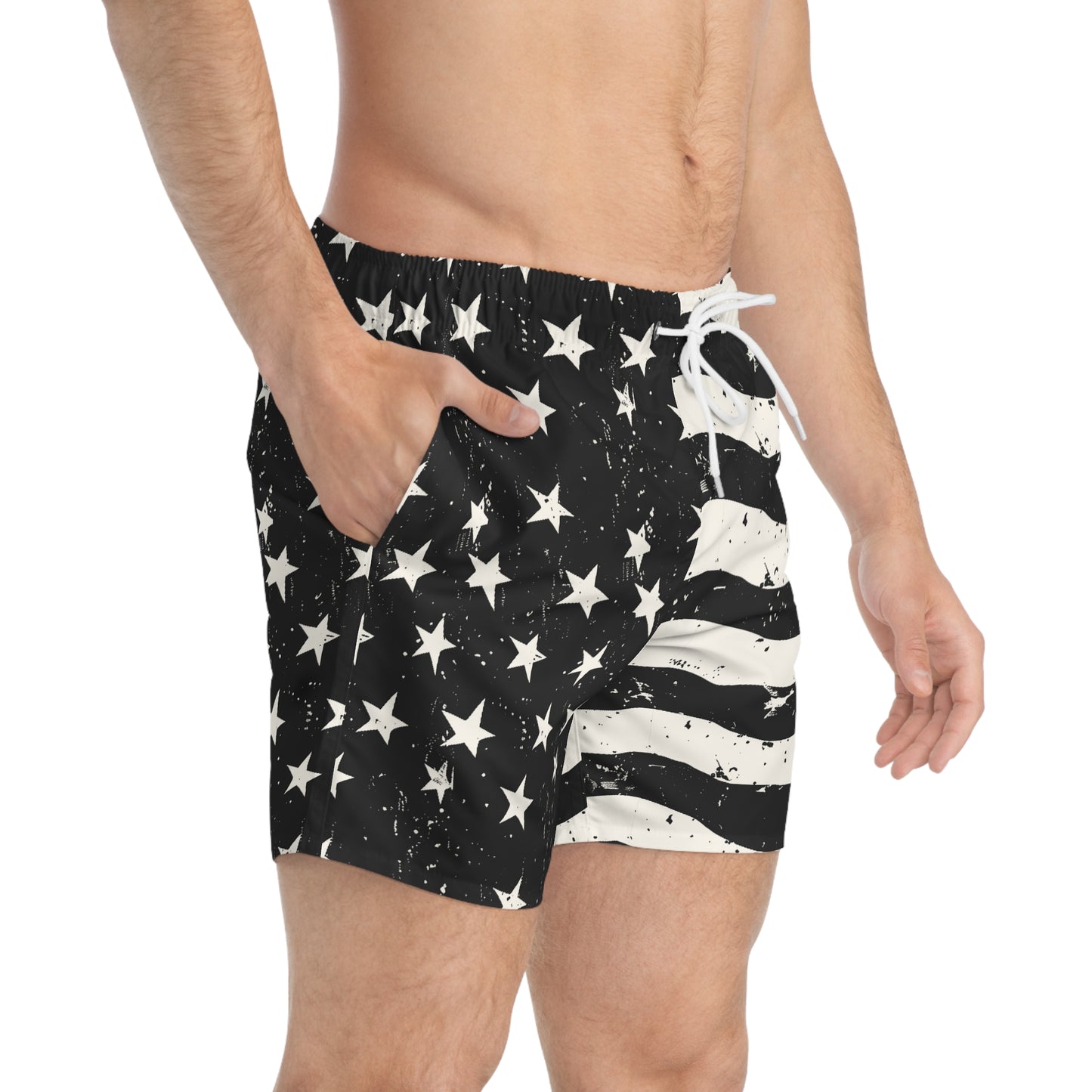 BARS-N-STARS Imprinted 5-6" Inseam Swim Trunks - Onyx