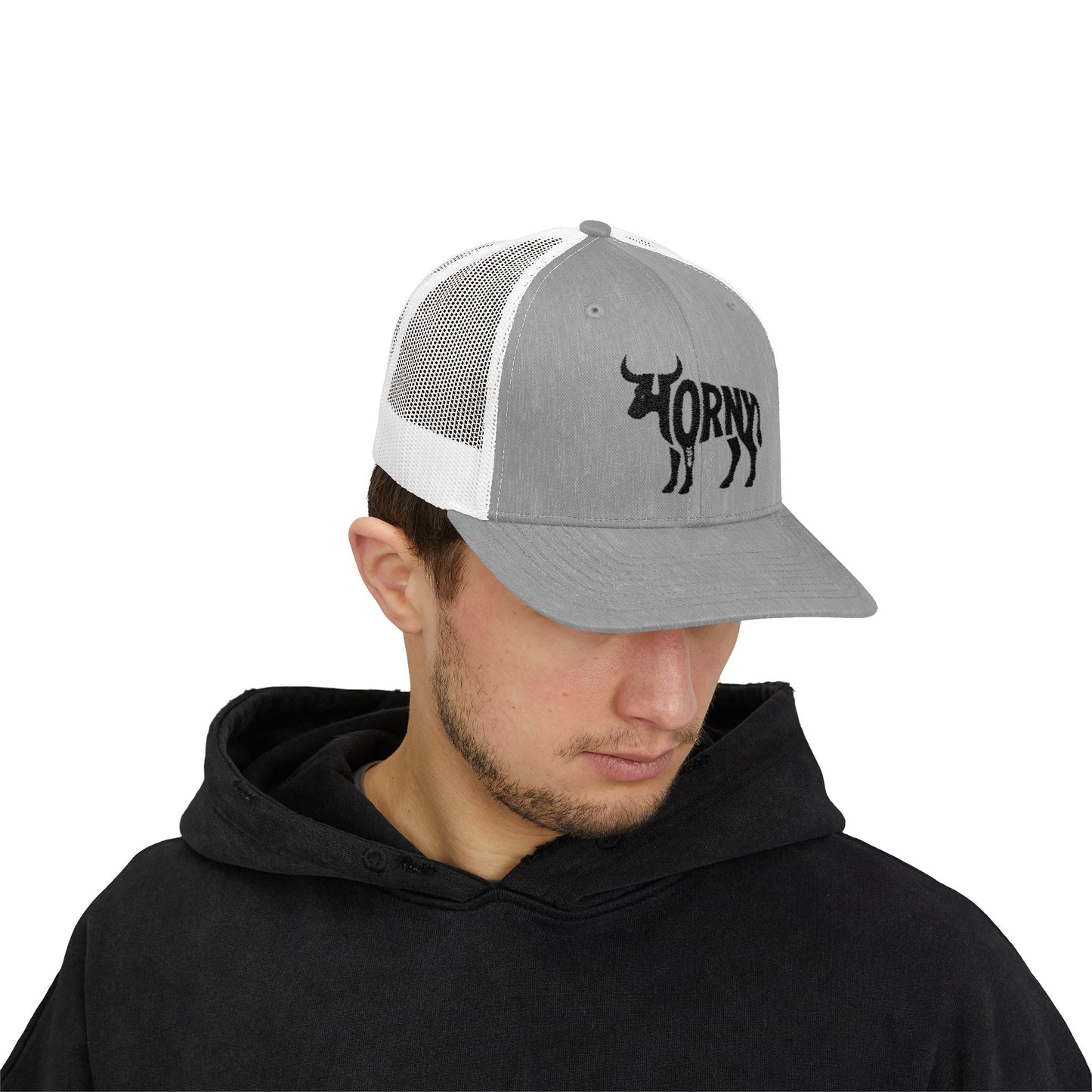 HORNY BULL Snapback Trucker Cap - Onyx Silhouette Design
