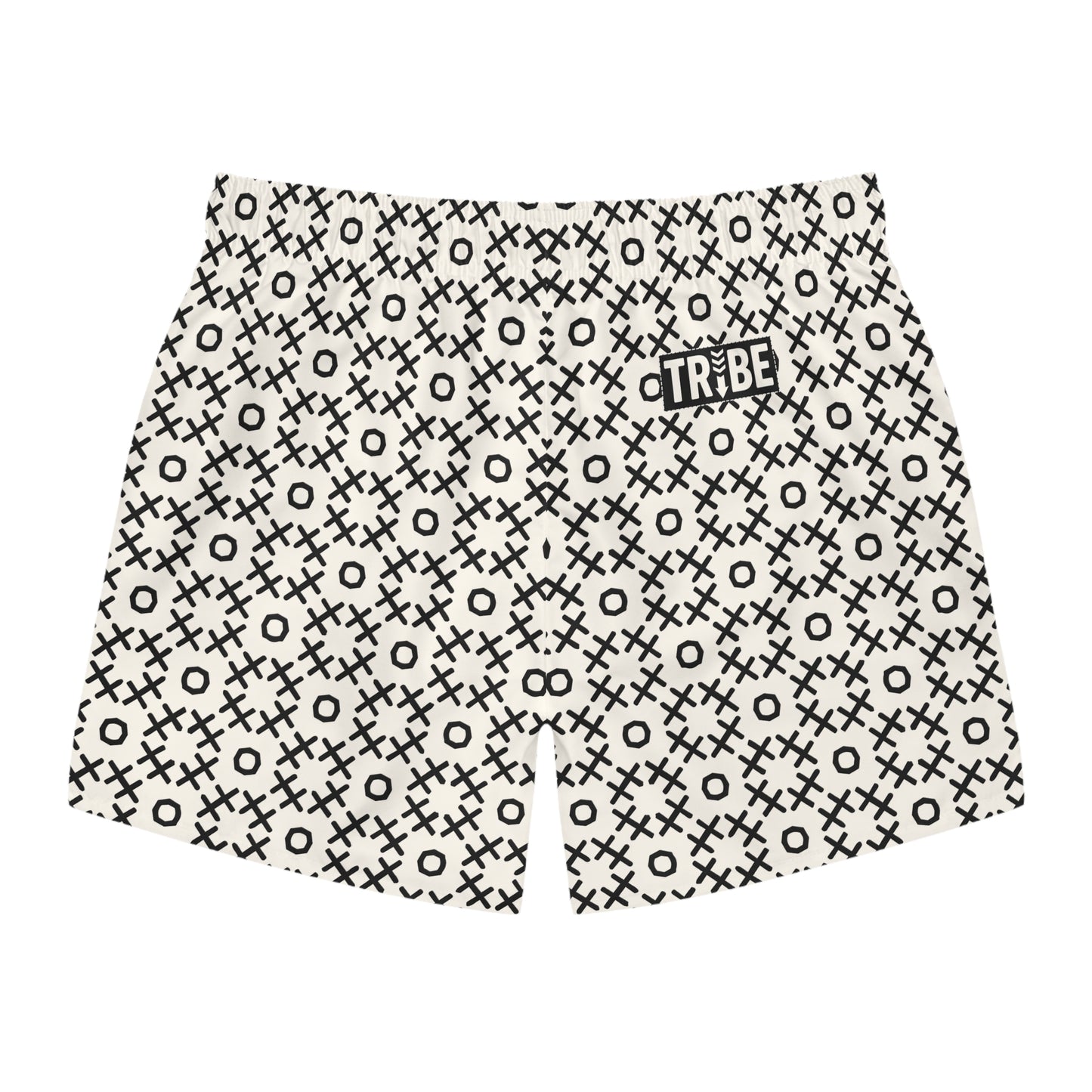 TIC-TAC-HOE Imprinted 5-6" Inseam Swim Trunks - Bone