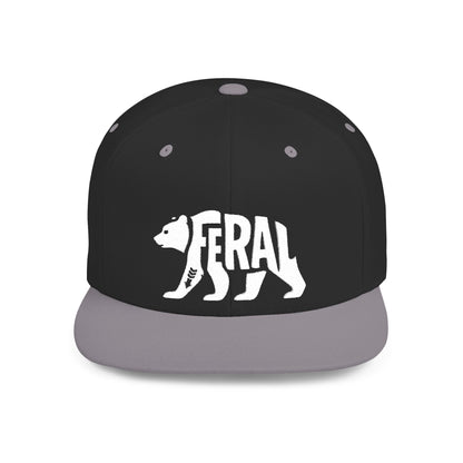 FERAL BEAR Flat Bill Snapback — Bone Silhouette Design