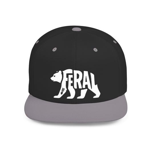 FERAL BEAR Flat Bill Snapback — Bone Silhouette Design