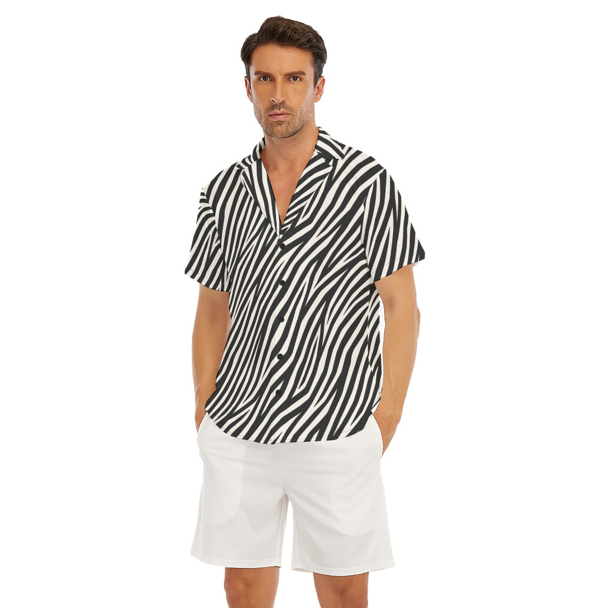 ZEBRA Men’s V-Neck Button-Up - Onyx