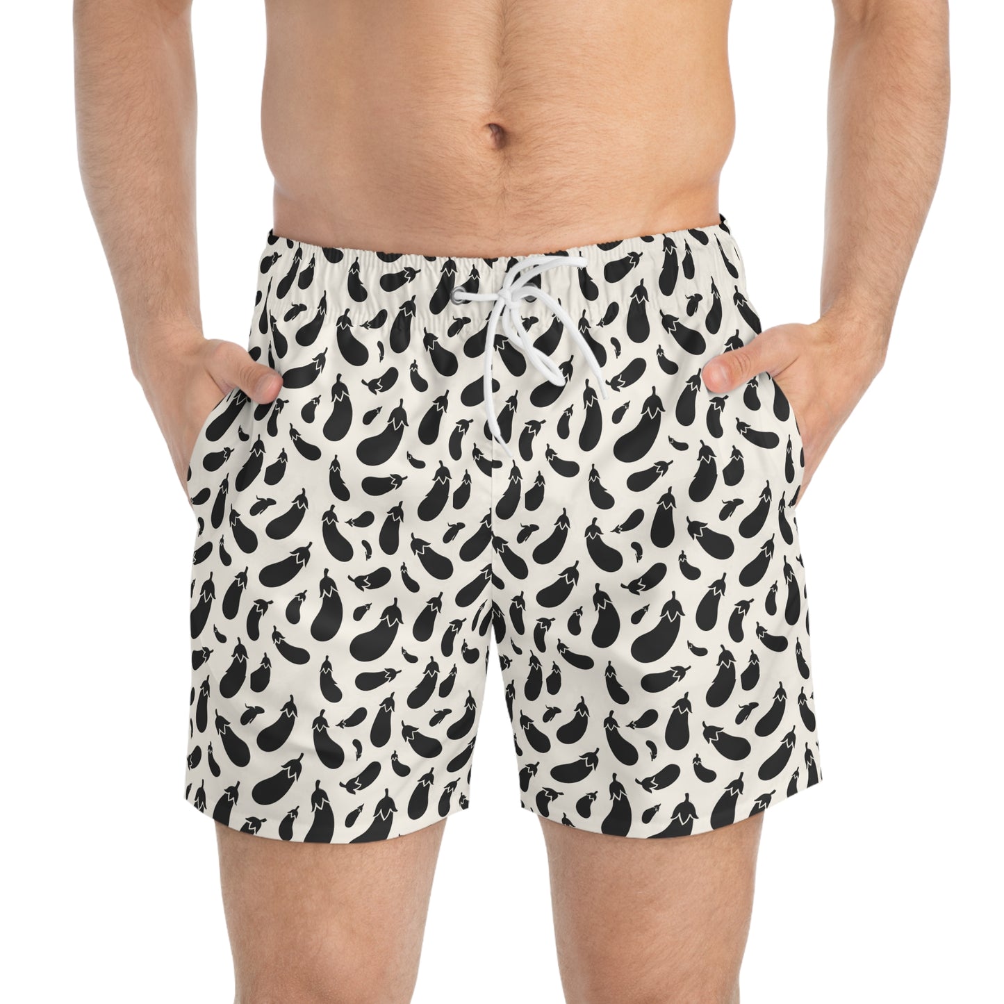 AUBERGINE Imprinted 5-6" Inseam Swim Trunks - Bone