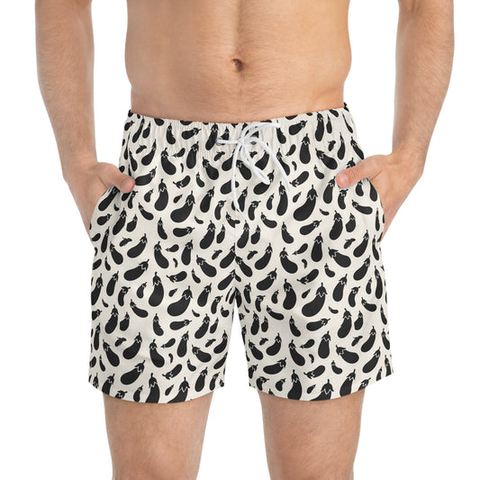 AUBERGINE Imprinted 5-6" Inseam Swim Trunks - Bone