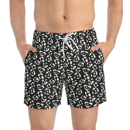 LEOPARD Imprinted 5-6" Inseam Swim Trunks - Onyx