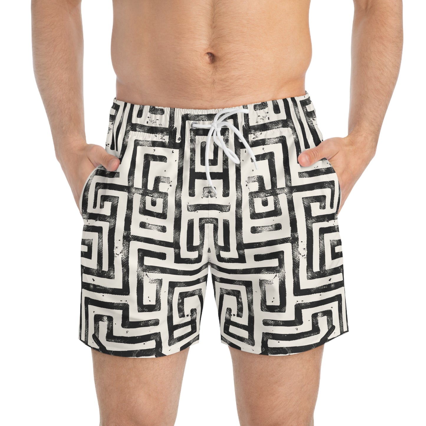 LABYRINTH Imprinted 5-6" Inseam Swim Trunks - Bone