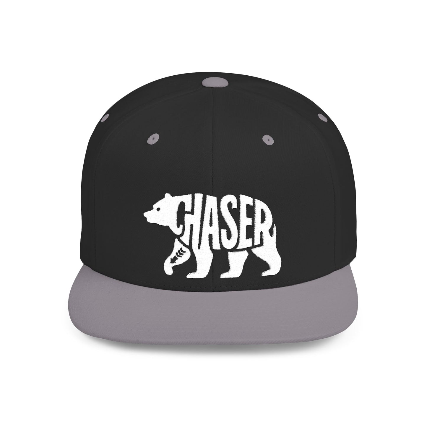 BEAR CHASER Flat Bill Snapback — Bone Silhouette Design