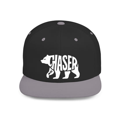 BEAR CHASER Flat Bill Snapback — Bone Silhouette Design