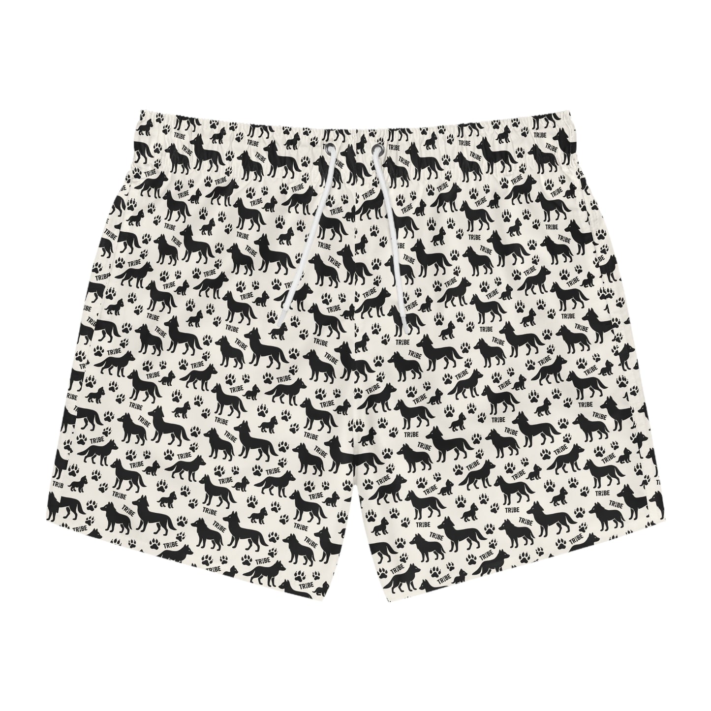 WOLF TRIBE Imprinted 5-6" Inseam Swim Trunks - Bone