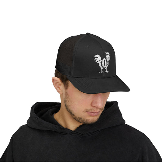 TOP COCK Snapback Trucker Cap - Bone Silhouette Design