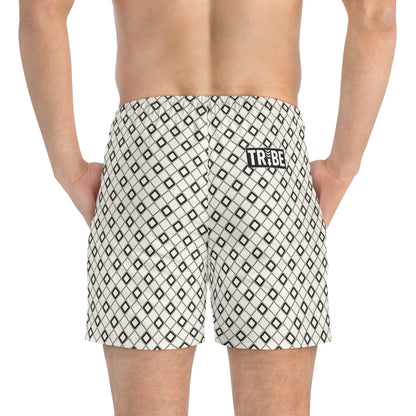 SHINE BRIGHT Imprinted 5-6" Inseam Swim Trunks - Bone