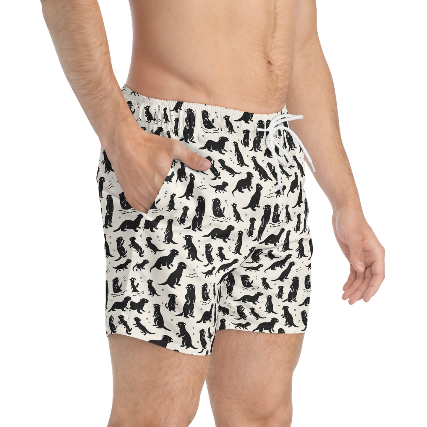 OTTERLY ADORABLE Imprinted 5-6" Inseam Swim Trunks - Bone