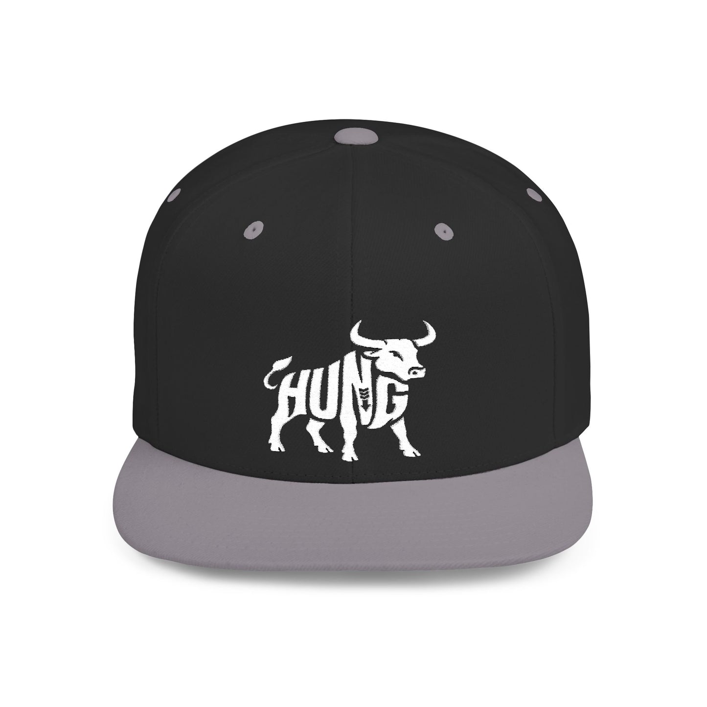 HUNG BULL Flat Bill Snapback — Bone Silhouette Design