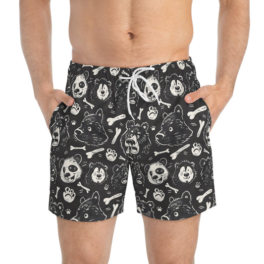 BEAR BONES Imprinted 5-6" Inseam Swim Trunks - Onyx