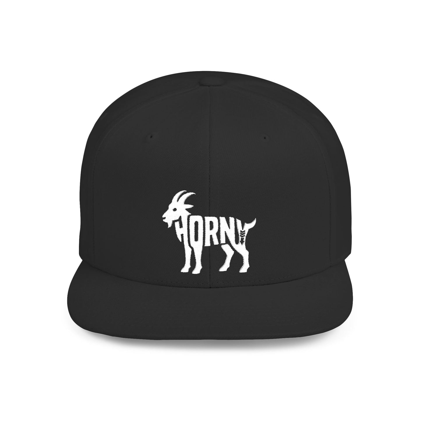HORNY GOAT Flat Bill Snapback — Bone Silhouette Design