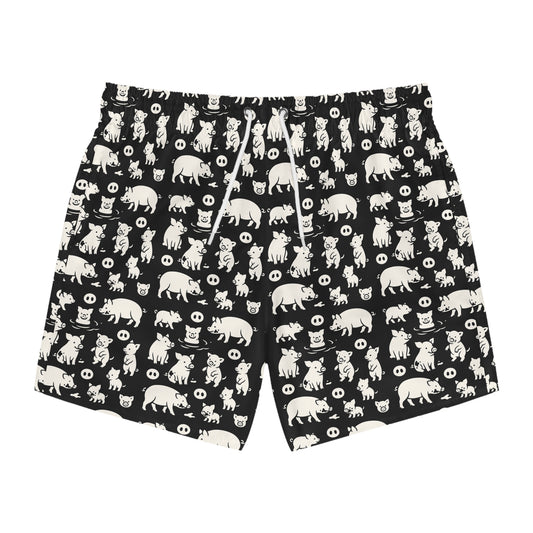 LITTLE PIGGY Imprinted 5-6" Inseam Swim Trunks - Onyx
