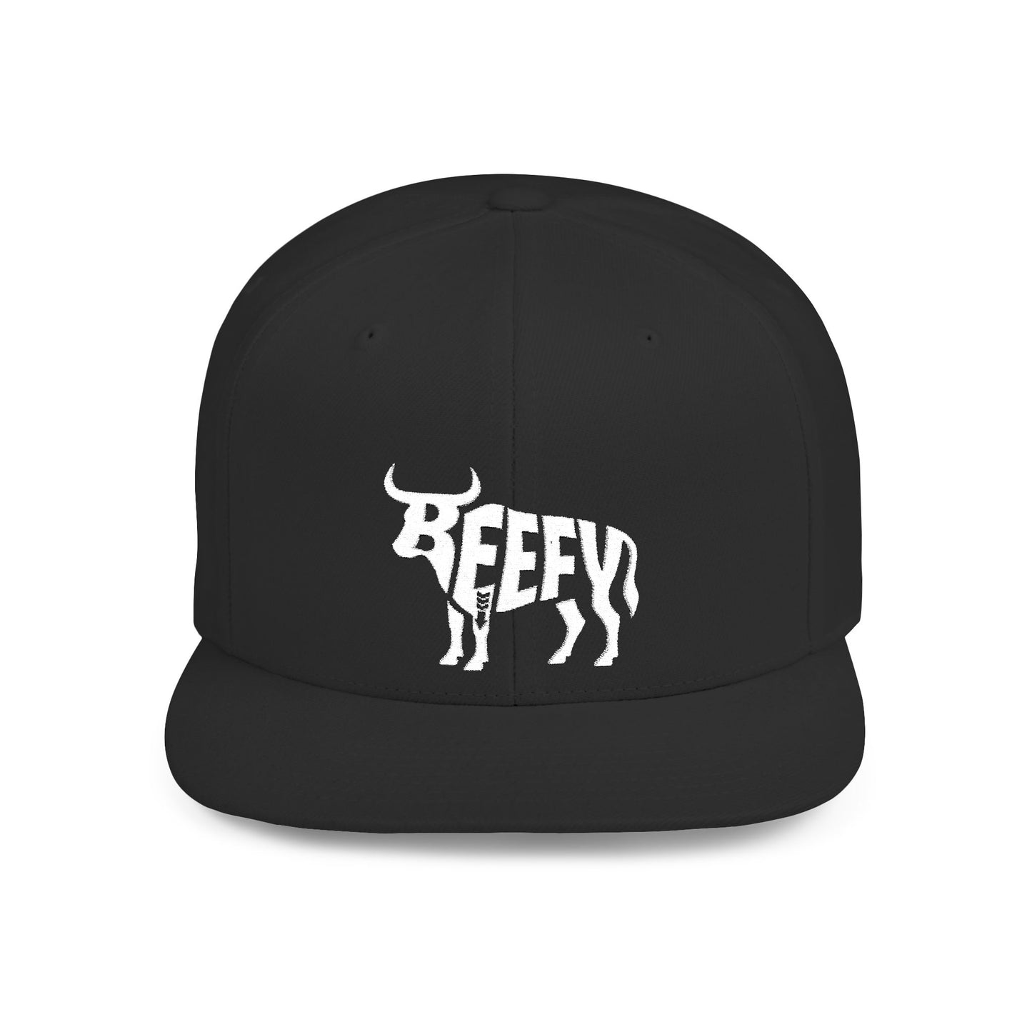 BEEFY BULL Flat Bill Snapback — Bone Silhouette Design