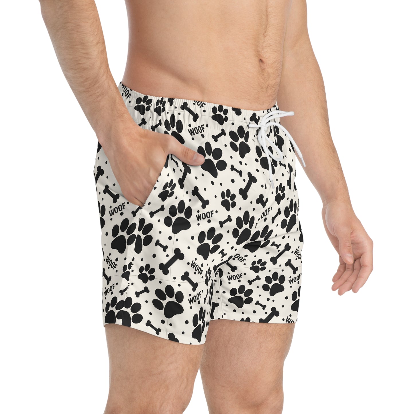 PAWFECT PUP Imprinted 5-6" Inseam Swim Trunks - Bone