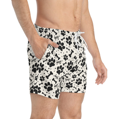 PAWFECT PUP Imprinted 5-6" Inseam Swim Trunks - Bone