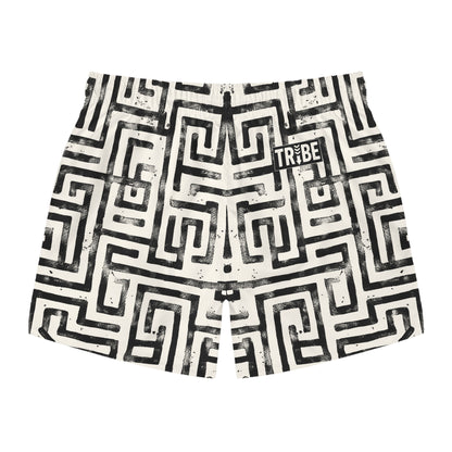 LABYRINTH Imprinted 5-6" Inseam Swim Trunks - Bone