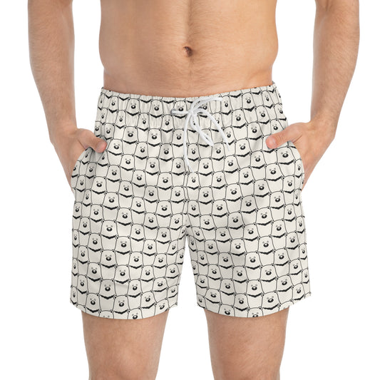 BEAR STARE Imprinted 5-6" Inseam Swim Trunks - Bone