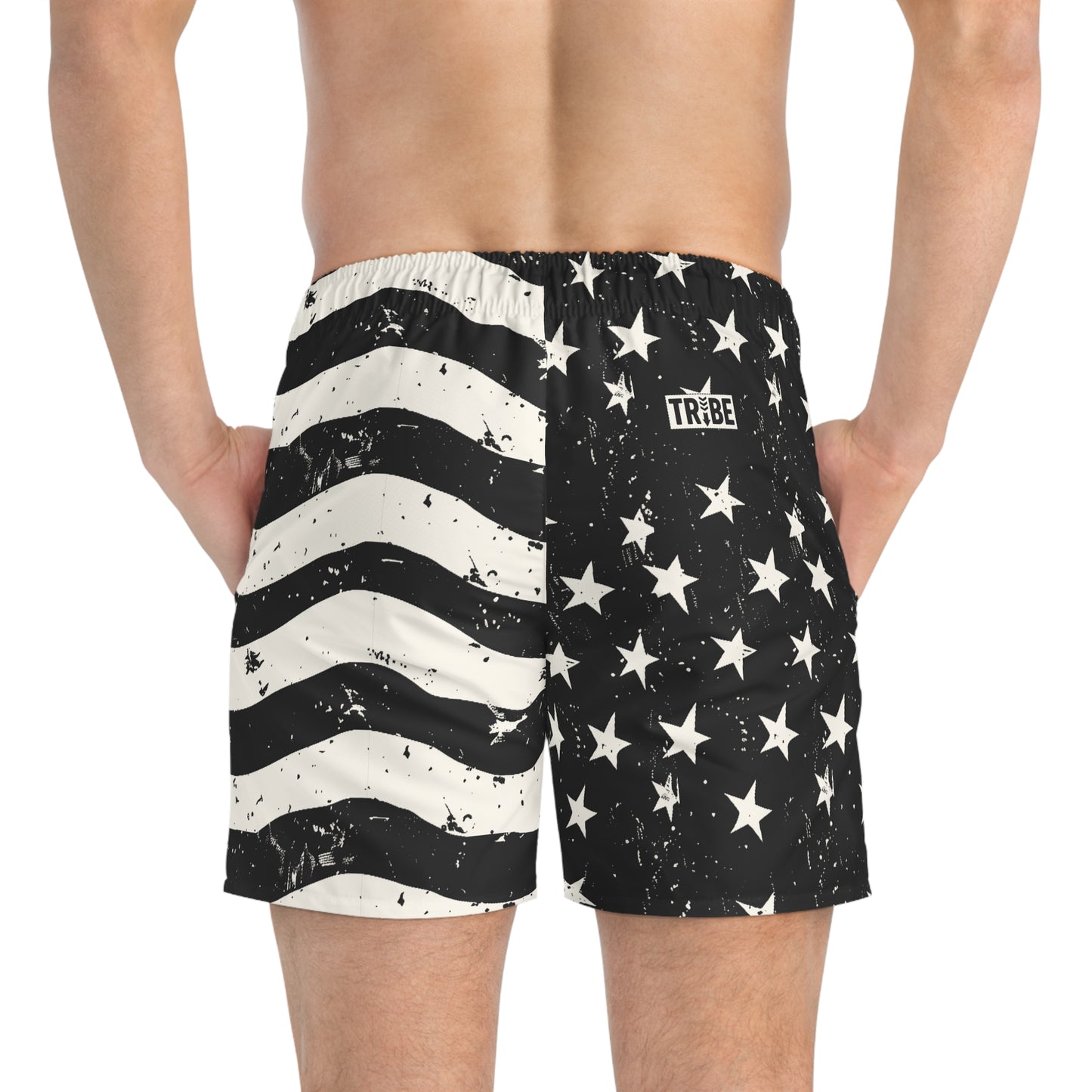 BARS-N-STARS Imprinted 5-6" Inseam Swim Trunks - Onyx