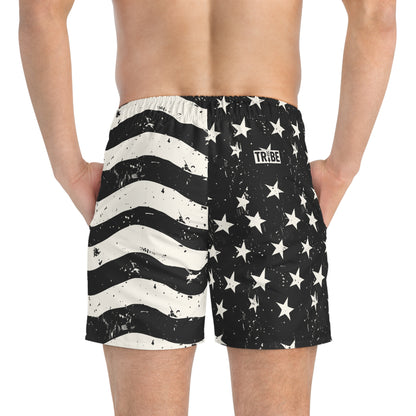 BARS-N-STARS Imprinted 5-6" Inseam Swim Trunks - Onyx