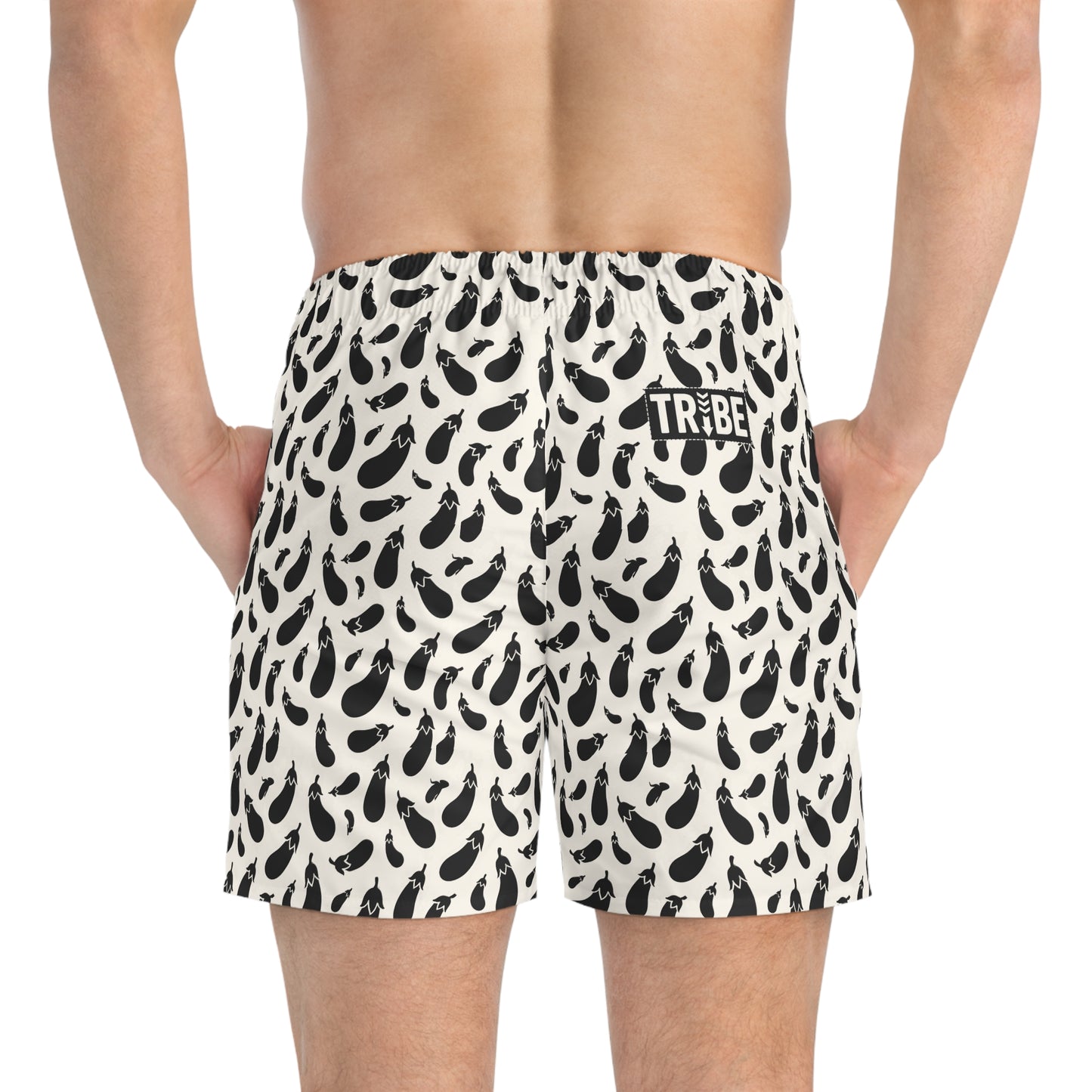 AUBERGINE Imprinted 5-6" Inseam Swim Trunks - Bone