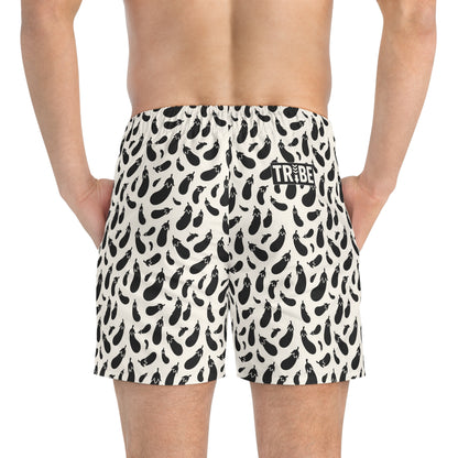 AUBERGINE Imprinted 5-6" Inseam Swim Trunks - Bone
