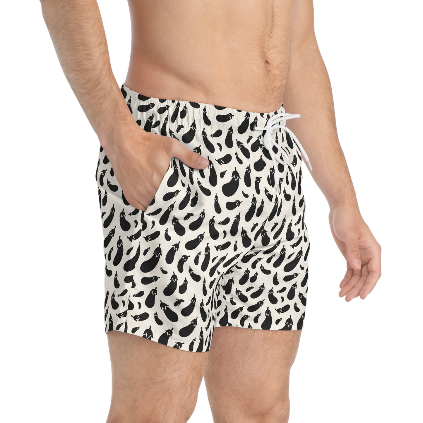 AUBERGINE Imprinted 5-6" Inseam Swim Trunks - Bone