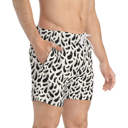 AUBERGINE Imprinted 5-6" Inseam Swim Trunks - Bone