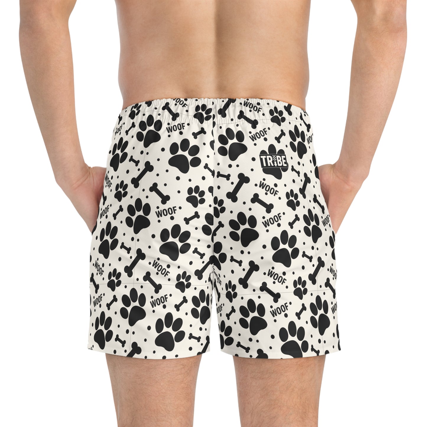 PAWFECT PUP Imprinted 5-6" Inseam Swim Trunks - Bone