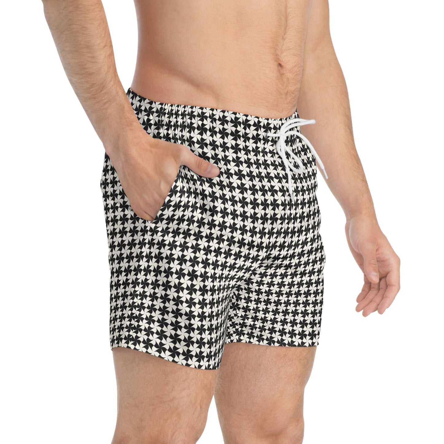 MOULIN Imprinted 5-6" Inseam Swim Trunks - Onyx & Bone