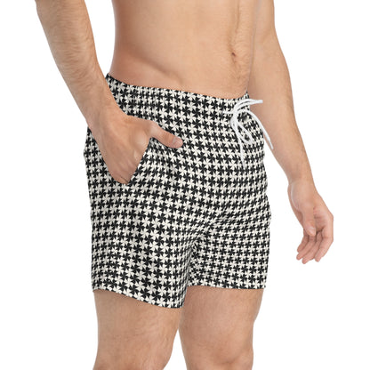 MOULIN Imprinted 5-6" Inseam Swim Trunks - Onyx & Bone