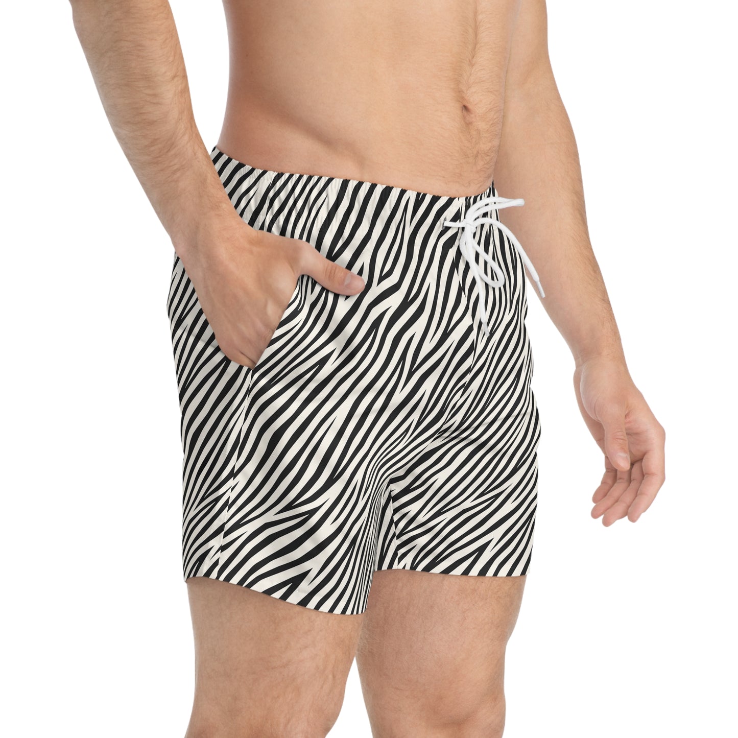 ZEBRA Imprinted 5-6" Inseam Swim Trunks - Bone