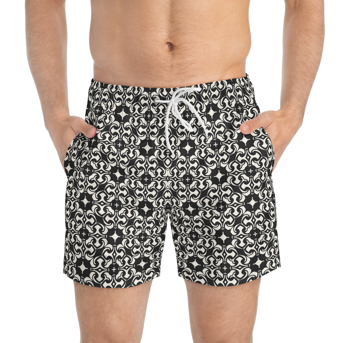 PORTUGAY Imprinted 5-6" Inseam Swim Trunks - Onyx