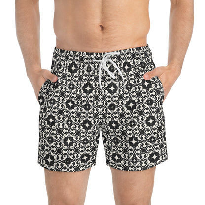 PORTUGAY Imprinted 5-6" Inseam Swim Trunks - Onyx