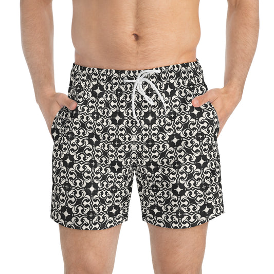 PORTUGAY Imprinted 5-6" Inseam Swim Trunks - Onyx