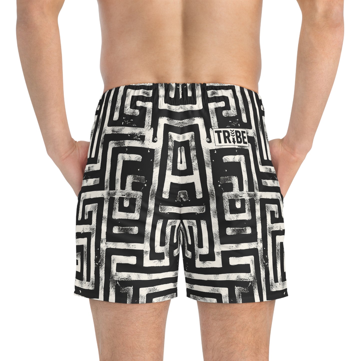 LABYRINTH Imprinted 5-6" Inseam Swim Trunks - Onyx