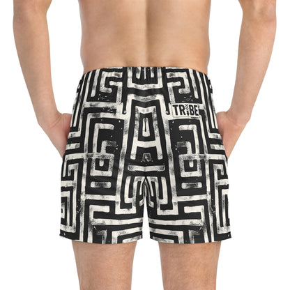 LABYRINTH Imprinted 5-6" Inseam Swim Trunks - Onyx