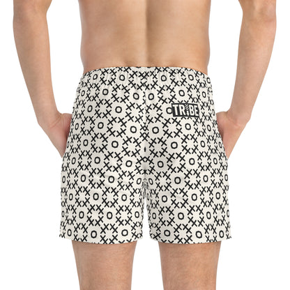 TIC-TAC-HOE Imprinted 5-6" Inseam Swim Trunks - Bone