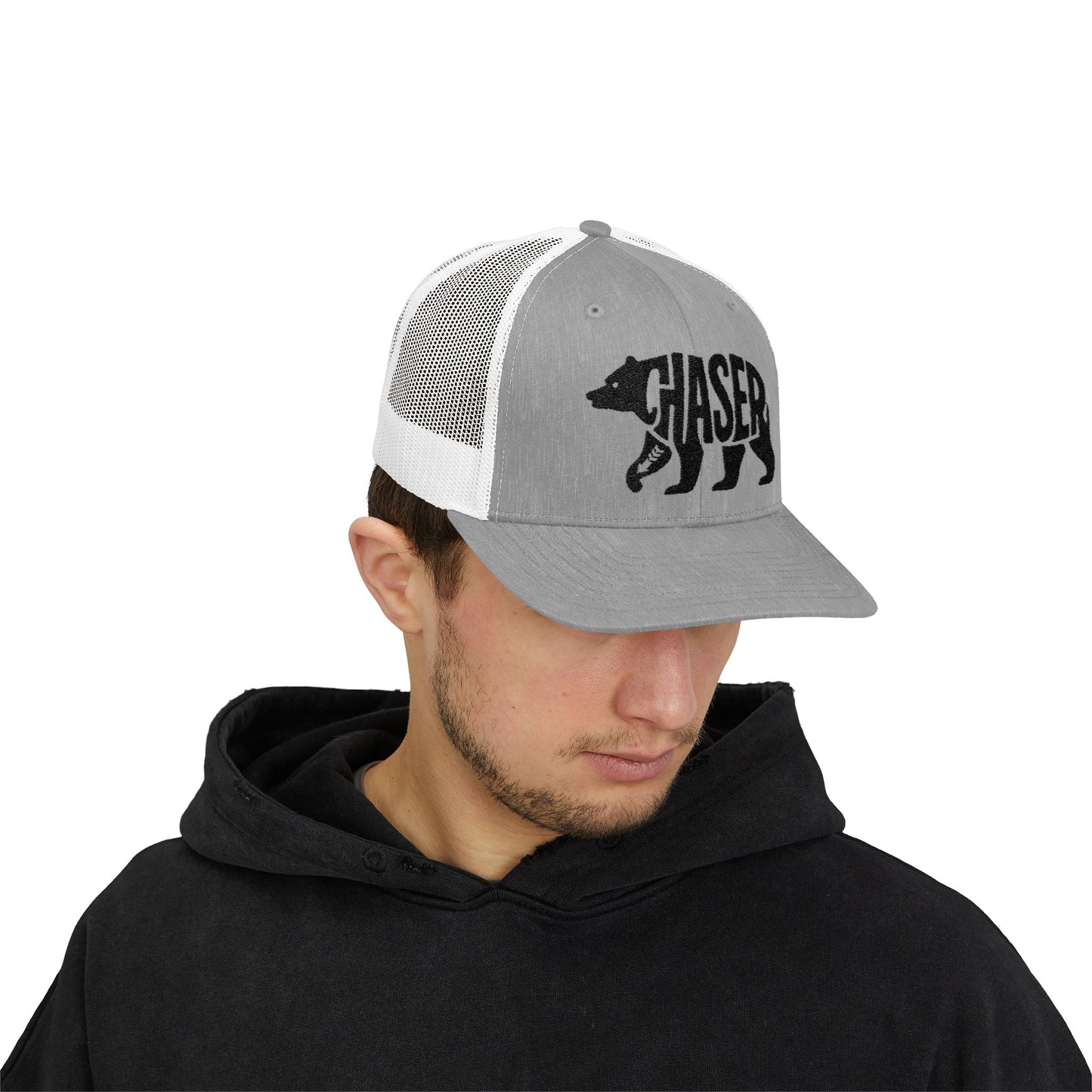 BEAR CHASER Snapback Trucker Cap - Onyx Silhouette Design