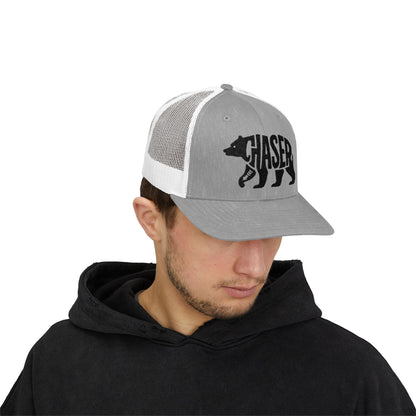 BEAR CHASER Snapback Trucker Cap - Onyx Silhouette Design