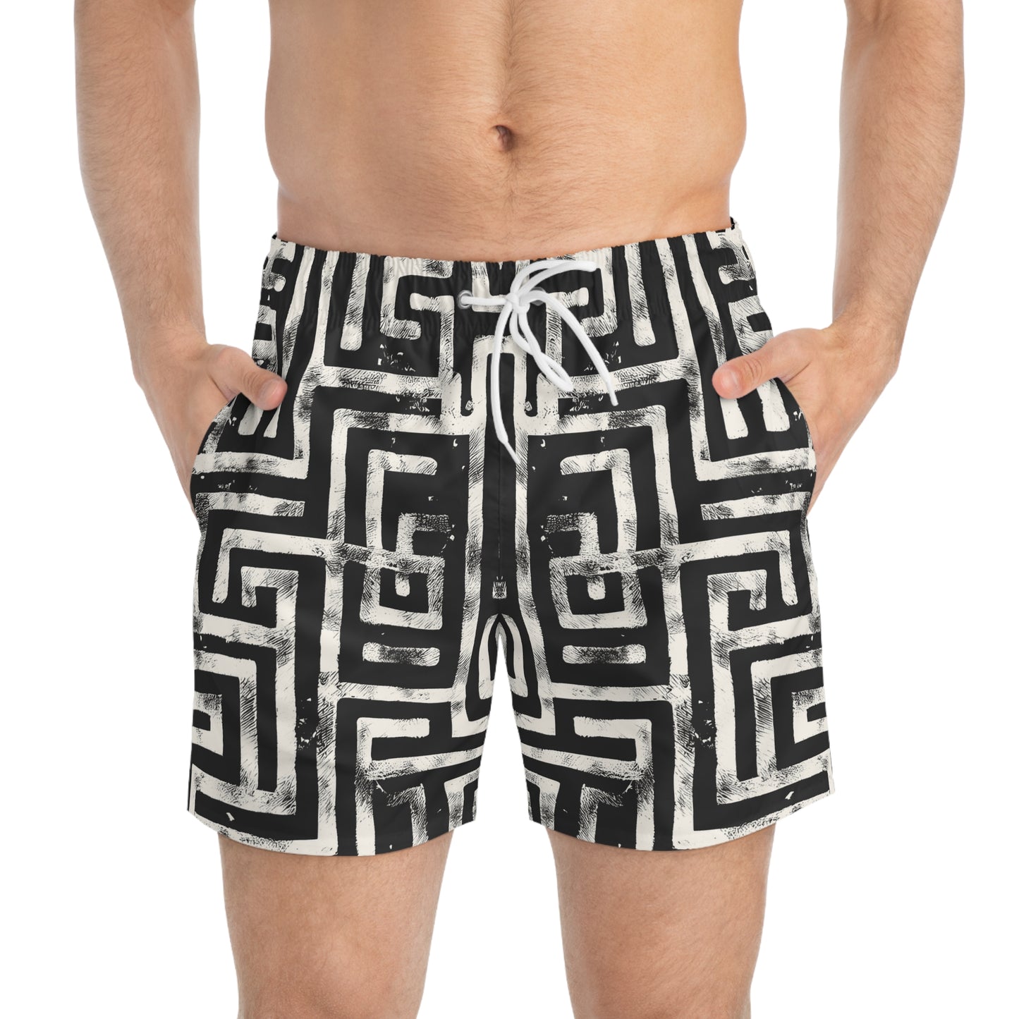LABYRINTH Imprinted 5-6" Inseam Swim Trunks - Onyx