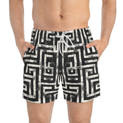 LABYRINTH Imprinted 5-6" Inseam Swim Trunks - Onyx